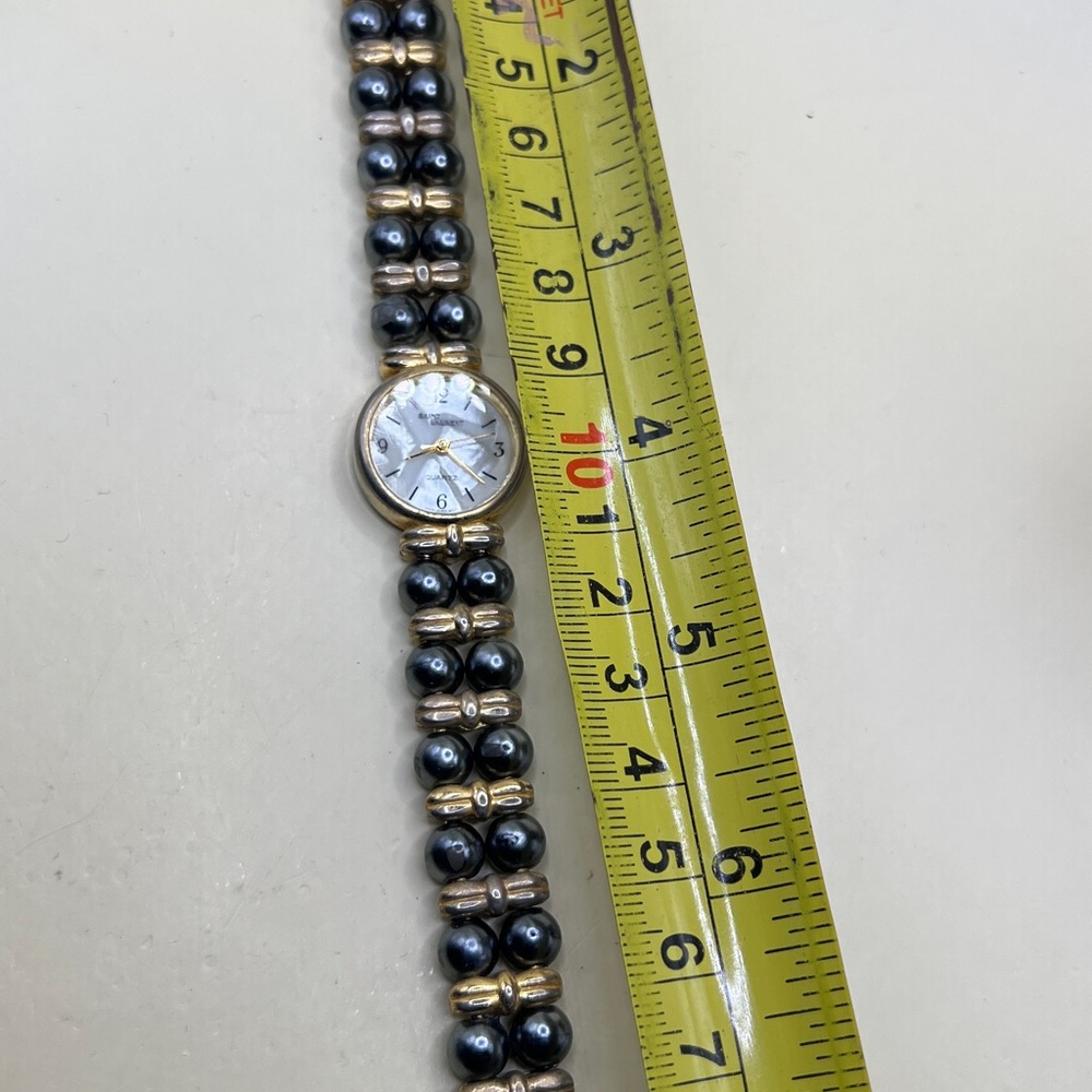 Vtg Saint Laurent Quartz Watch Swiss Movt Gold Tone Faux Pearl Bracelet MOP Dial - Picture 17 of 17